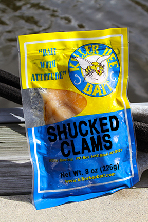Shuckled clams live bait sold by Killer Bee Bait